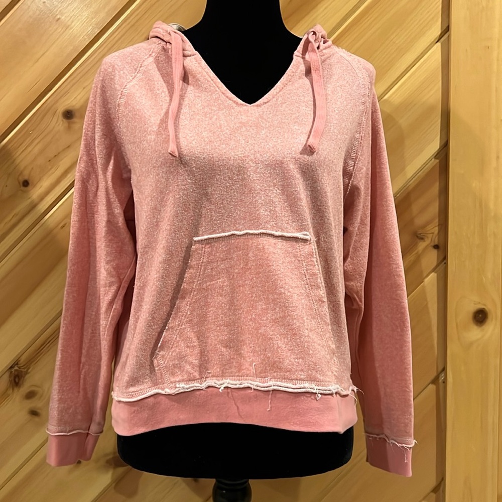 🎀Zyia Active Pink Hooded Terry Cropped Boxy Pullover Sweatshirt Sz. M🎀